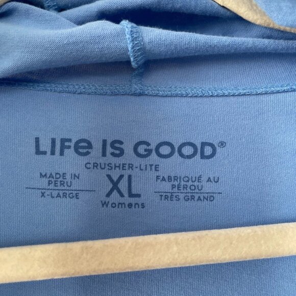 Life is Good Womens Blue Long Sleeve Graphic Crusher Lite Hooded Tee Size XL - Picture 3 of 10